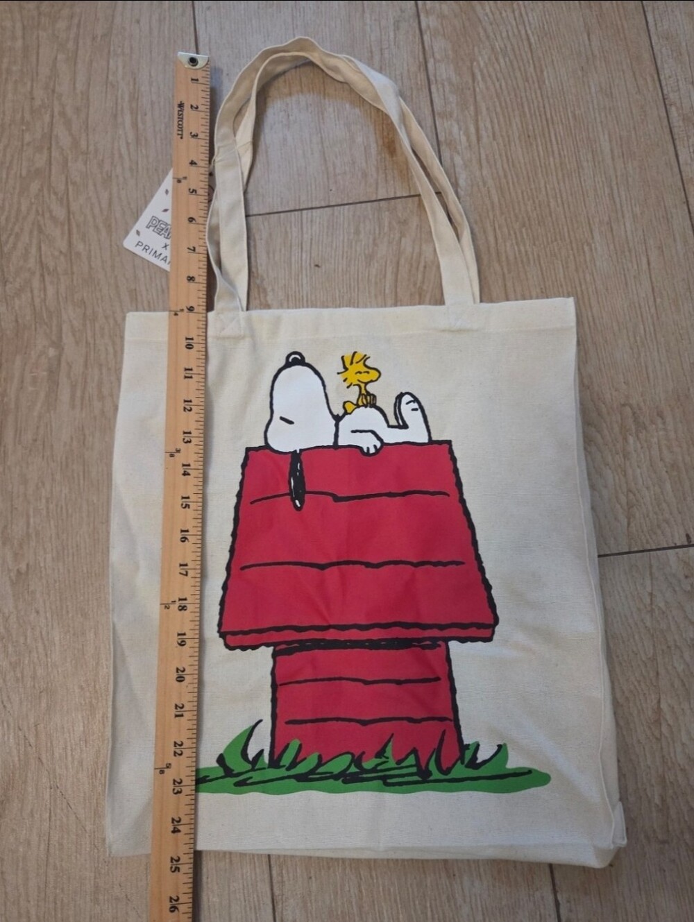 Primark Peanuts Snoopy & Woodstock Cream Tote Bag with Red Print - Picture 5 of 5